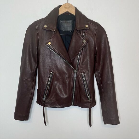 Allsaints Dalby Biker Jacket Brown 2 - Picture 2 of 7